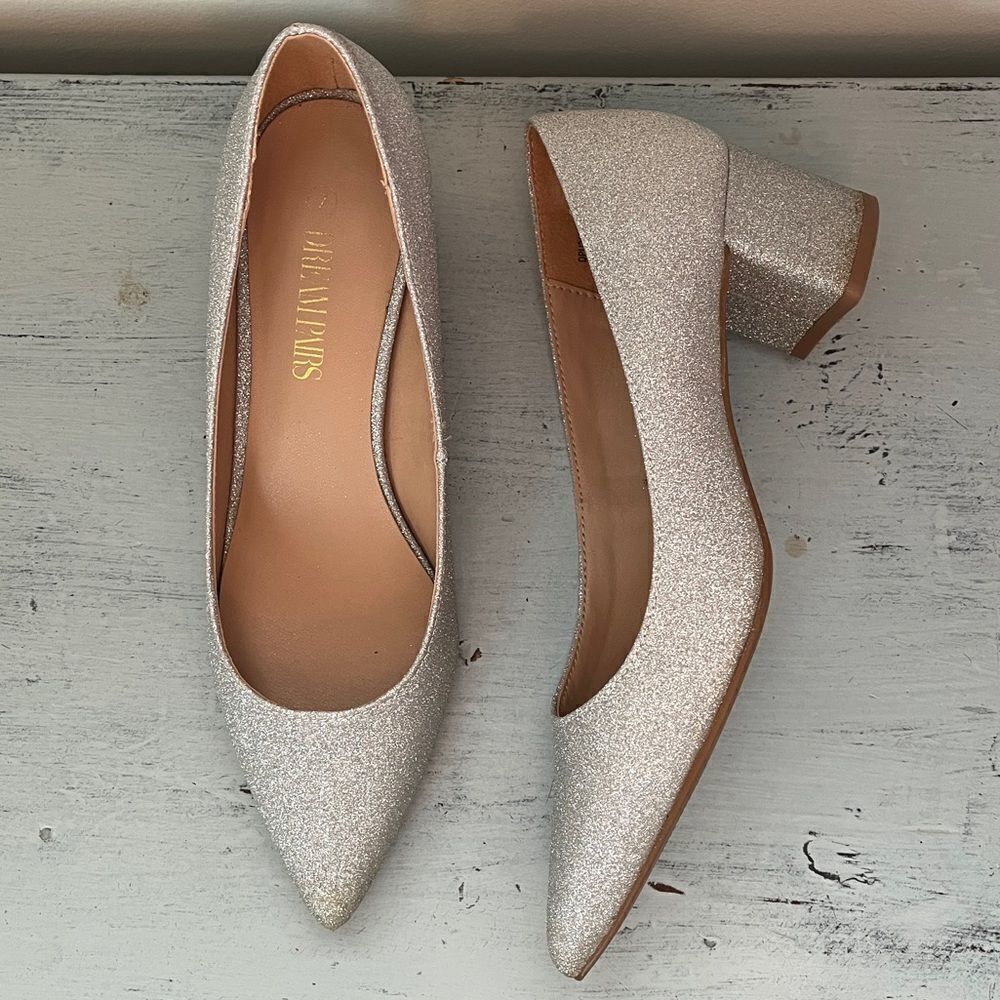 DREAMPAIRS Silver Glitter Heels Pumps | Size 7